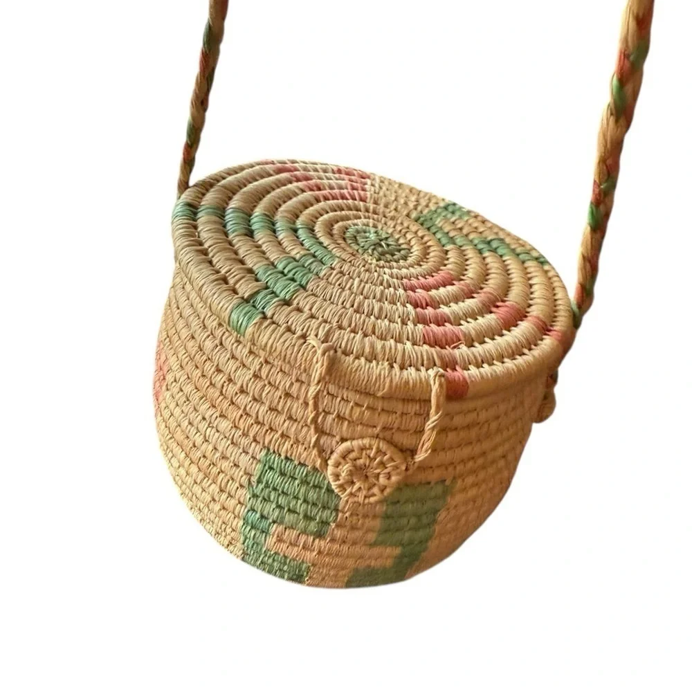 Baskets Round Pair Woven Lid Long Straps & added 3 more! (5 total)